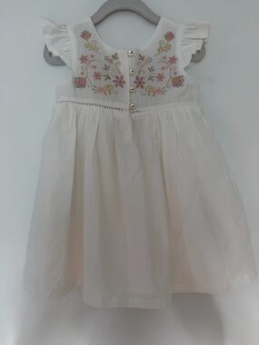Max Studio White Toddler Girl Dress with Pink and Gold Floral Embroidery size 2T